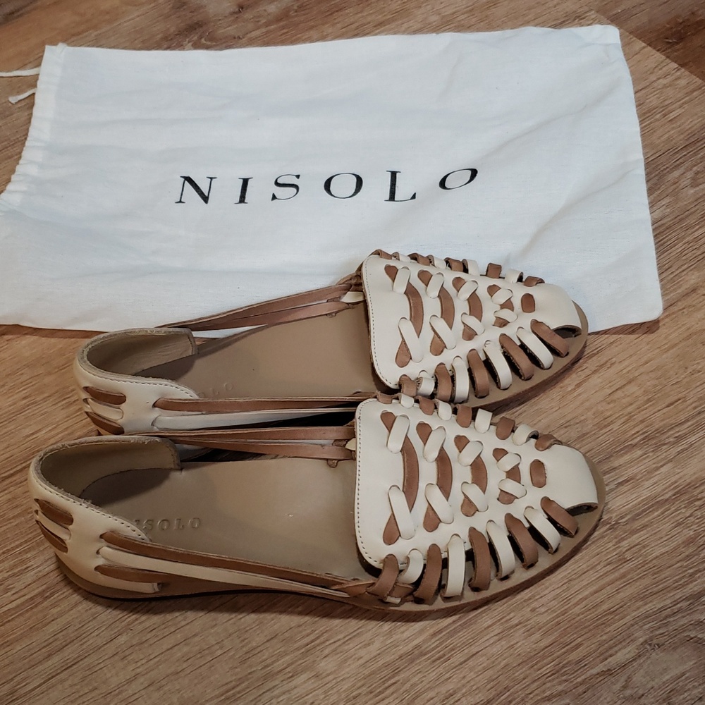 NWOT Nisolo Women's Huarache Sandal Bone/Almond Colorblock, Size 7.5 - Picture 3 of 9